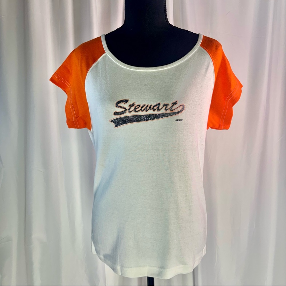 Chase Authentics White Tee with Orange Raglan Sleeves